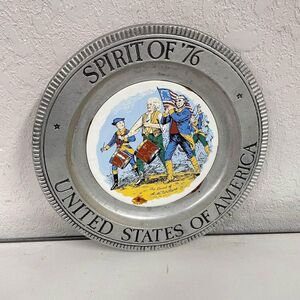 vtg The Spirit Of 76 1776  AM Willard Pewter Plate With Ceramic Art Print - HN